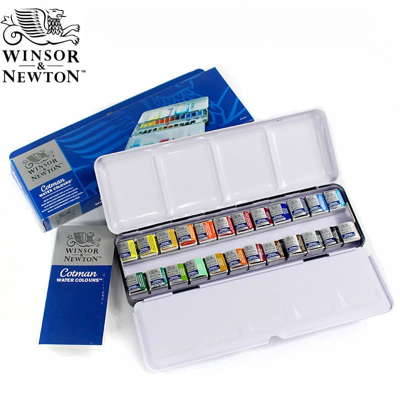 

Winsor Newton Cotman Watercolours Paint 24 Half Pans Colors Watercolor Pattle Set Metal Sketchers' Box Artist Pigment