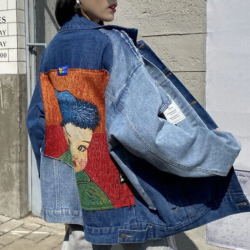 Hiphop Chic Splicing Cute Embroidered Women Oversized Cowboy Coats Tide Street Letter Print Mujer Jacket Spring Autumn New
Hiphop Chic Splicing Cute Embroidered Women Oversized Cowboy Coats Tide Street Letter Print Mujer Jacket Spring Autumn New