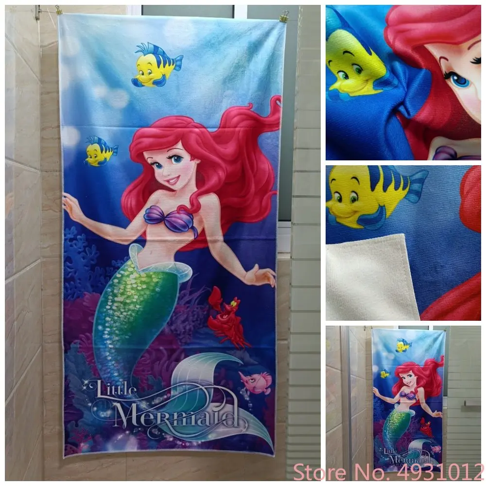 

Cartoon Disney Mermaid Ariel Flounder Cute Stitch Baby Beach Bath Towel Absorbent Microfibre Children Swimming Towels 75x150cm