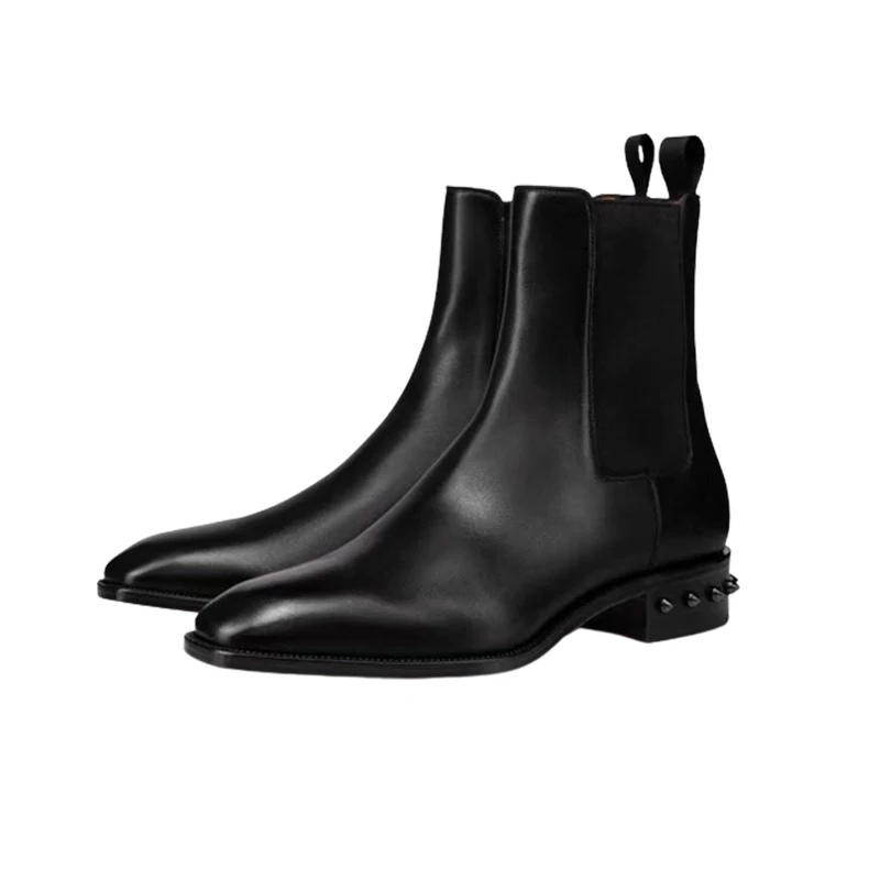 Men Black Genuine Leather Low Heel Boots Rivets Desing Luxury Brand Elastic Short Booties Patchwork Motorcycle Dress Shoes Male
Men Black Genuine Leather Low Heel Boots Rivets Desing Luxury Brand Elastic Short Booties Patchwork Motorcycle Dress Shoes Male