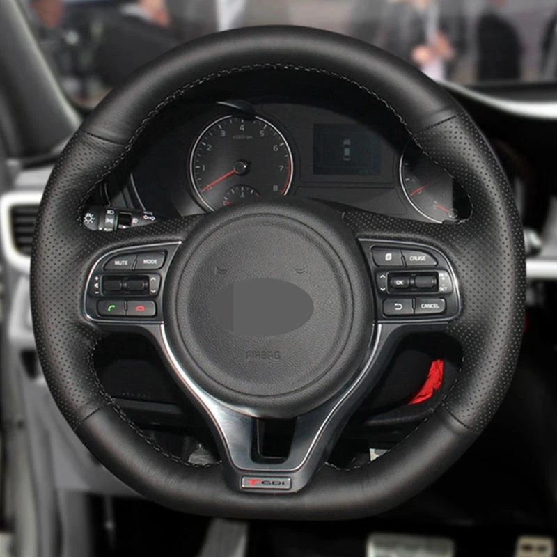

Hand Braid Car Steering Wheel Cover For Kia Sportage KX5 2016-2019 K5 Optima 2016-2018 Black Perforated Microfiber Leather