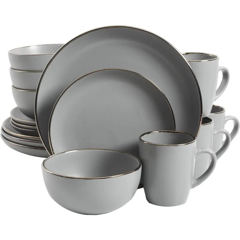 

Round Stoneware Dinnerware Set, Service for 4 (16pcs), Dinner Set Plates and Dishes Service Assiette