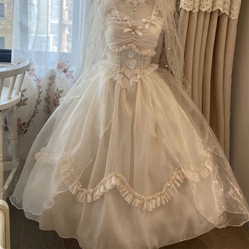 

Женское платье принцессы сладкой Лолиты, свадебное платье в викторианском стиле, винтажное платье Jsk для девушек, готические Элегантные платья со шлейфом и цветами, Япония
