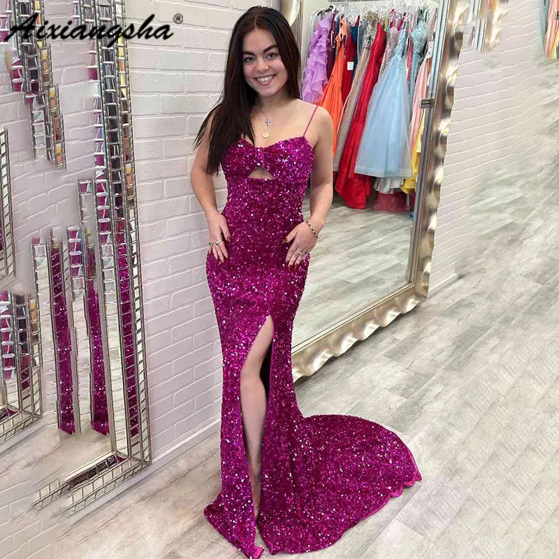 Aixiangsha Long Spaghetti Straps Evening Dress Fuchsia Keyhole Mermaid Prom Dress High Split For Elegant Women 2023 Custom Made
Aixiangsha Long Spaghetti Straps Evening Dress Fuchsia Keyhole Mermaid Prom Dress High Split For Elegant Women 2023 Custom Made