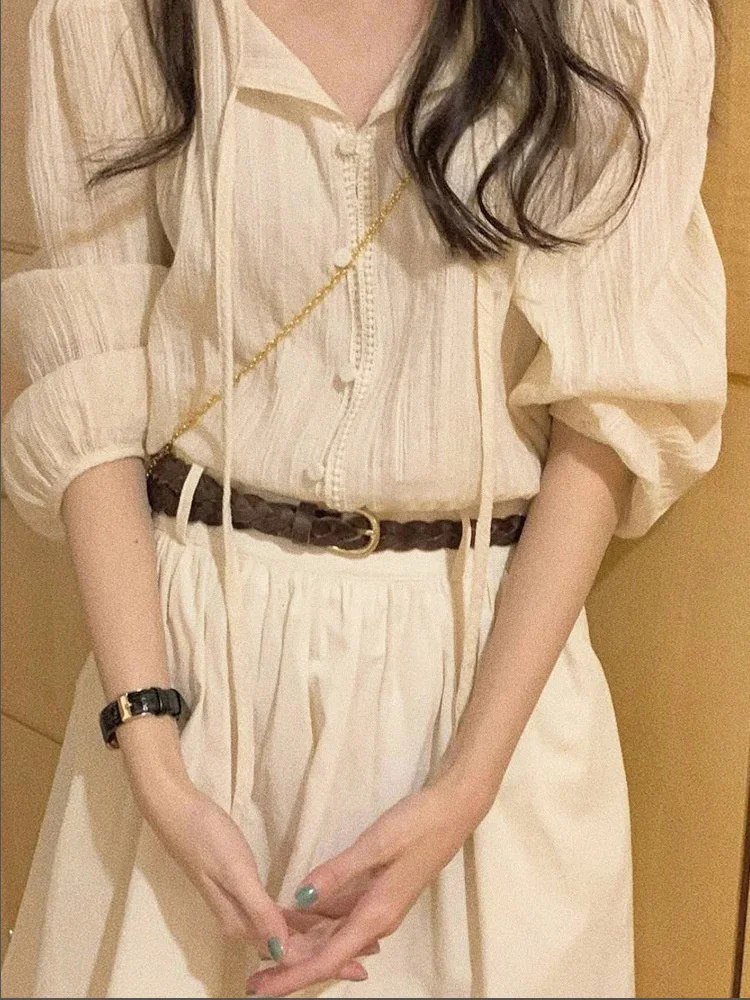 Muyihua Korean Chic Super Xian Lazy Sweet Loose fitting Lantern Sleeve Shirt+Half Skirt with Belt Two Piece Set
Muyihua Korean Chic Super Xian Lazy Sweet Loose fitting Lantern Sleeve Shirt+Half Skirt with Belt Two Piece Set