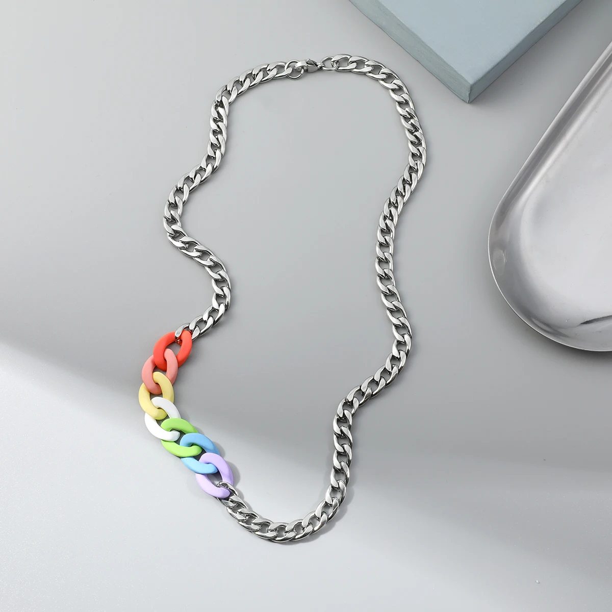 Ожерелье-цепочка US7 из нержавеющей стали с акриловыми вставками для мужчин и женщин, базовая бижутерия в стиле хип-хоп Rocker, оптовая продажа, 2022