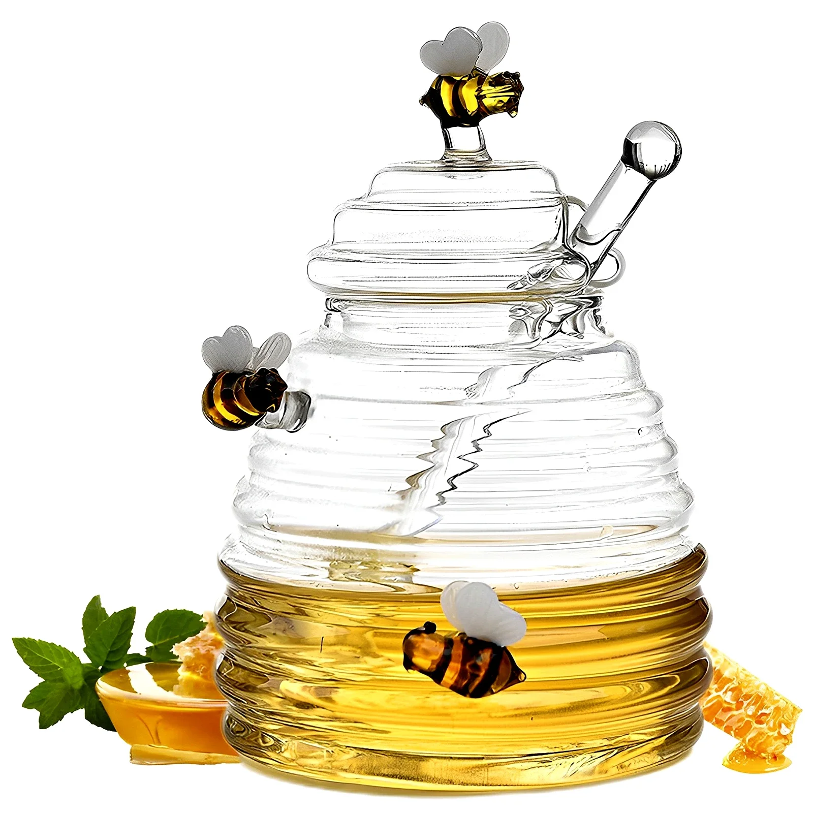 

Glass Container Decorative With Honey Jar Clear Lid Dispenser Large Bottle Household Stick And Dipper