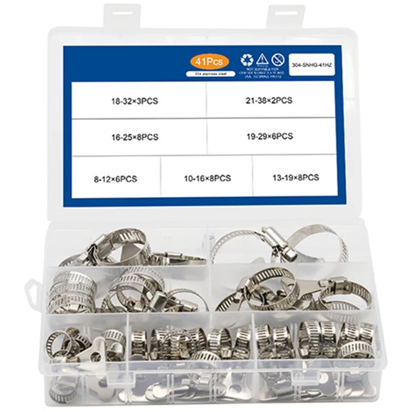 41Pcs Worm Gear Hose Clamp Adjustable 8-38Mm Key Clamp Hose Clip Set For Water Pipe Plumbing Application
41Pcs Worm Gear Hose Clamp Adjustable 8-38Mm Key Clamp Hose Clip Set For Water Pipe Plumbing Application