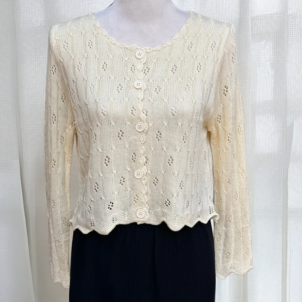 Korean Athflow Casual Style Long-sleeved Cardigan Sweater with Wavy Trim and Cut-out Lace Young Lady
Korean Athflow Casual Style Long-sleeved Cardigan Sweater with Wavy Trim and Cut-out Lace Young Lady