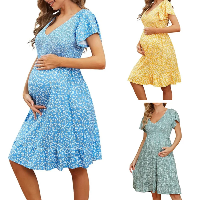

Женская летняя одежда для беременных женщин с V-образным вырезом свободное облегающее Повседневное платье для мам
