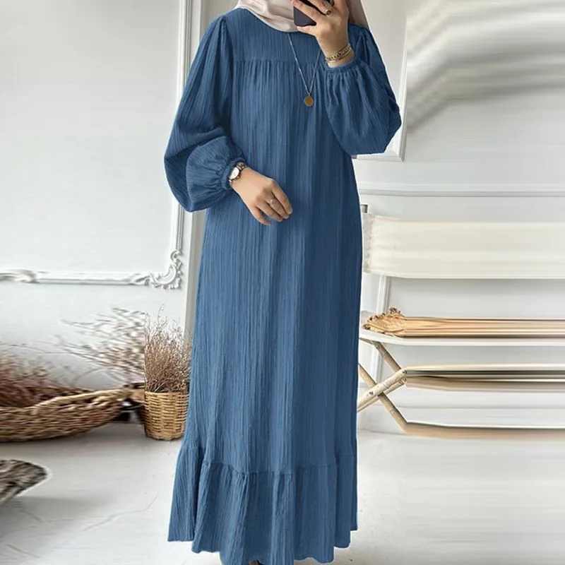 

Женское платье с пышными рукавами, однотонное ТРАПЕЦИЕВИДНОЕ ПЛАТЬЕ с оборками в мусульманском стиле Среднего Востока, абайя, весна-осень 2024