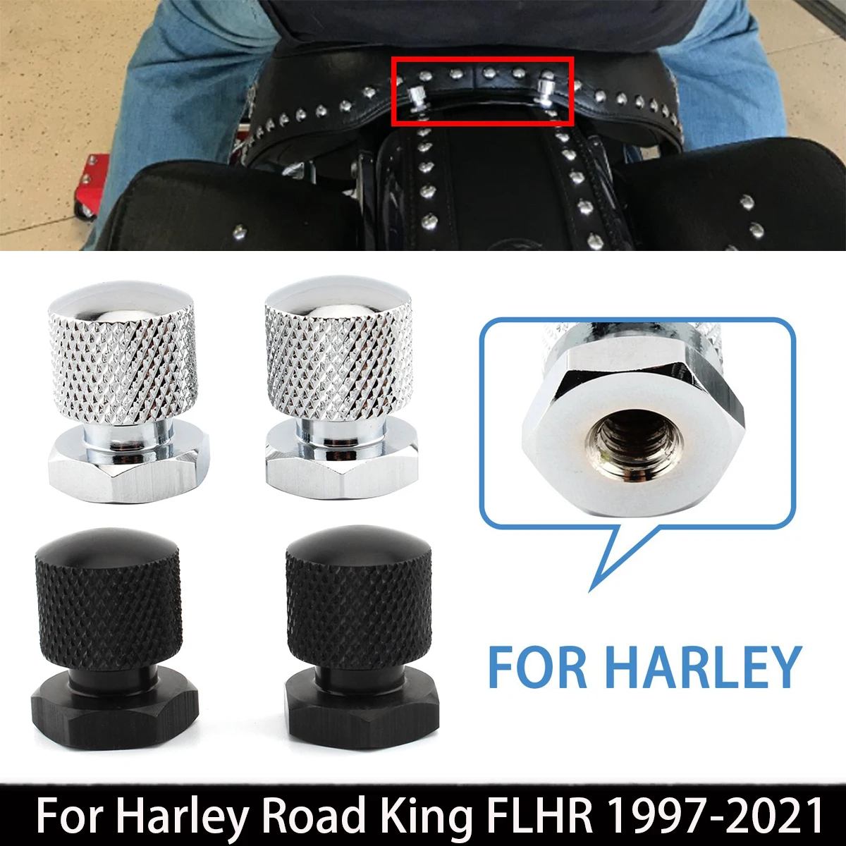 Motorcycle Rear Seat Screw Trim Cover Motocross Solo Seat Mounting Nuts Bolts For Harley Road King FLHR 1997-2021 2 PCS/Set
Motorcycle Rear Seat Screw Trim Cover Motocross Solo Seat Mounting Nuts Bolts For Harley Road King FLHR 1997-2021 2 PCS/Set
