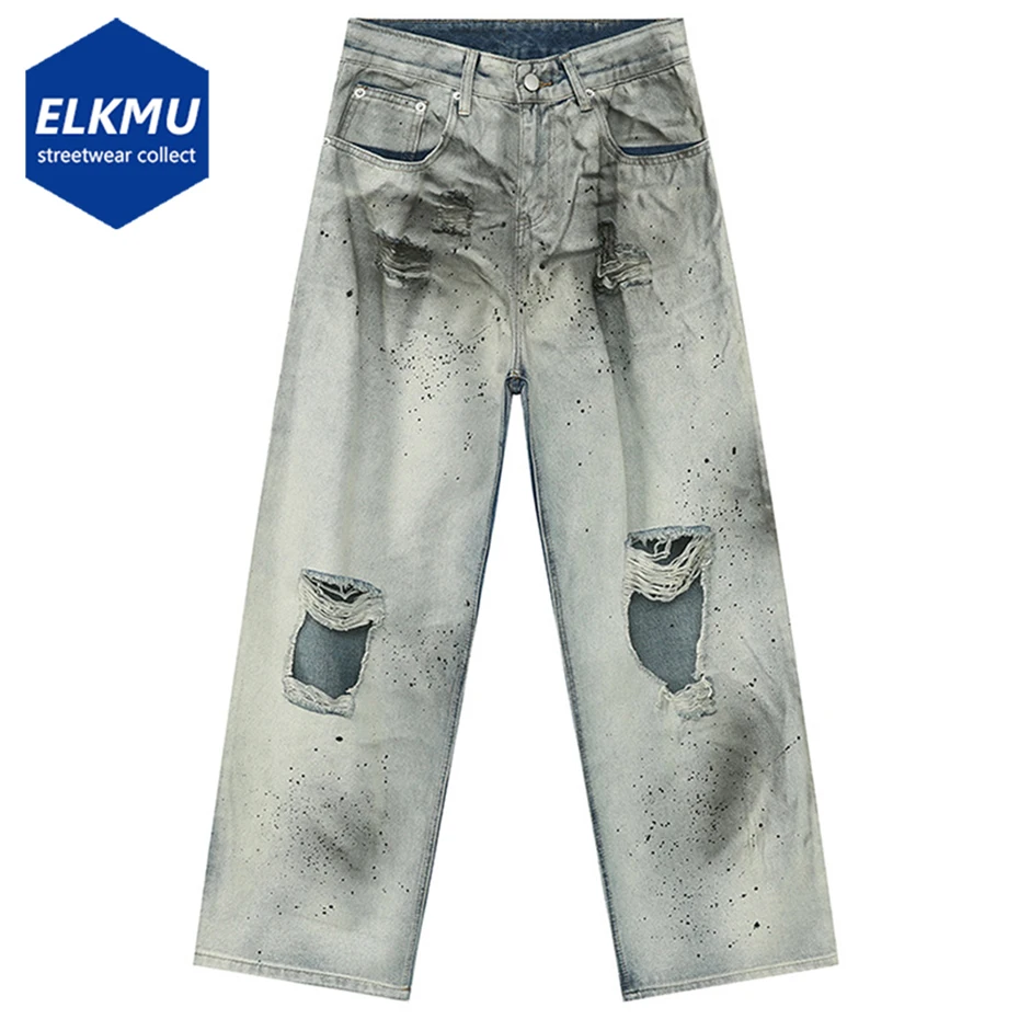 

Fashion Men Ripped Jeans Distressed Hole Blue Baggy Denim Pants Harajuku Streetwear Hip Hop Jeans Trousers Male