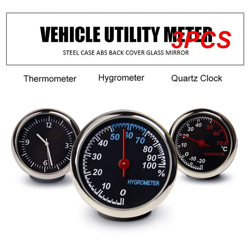 

3PCS Mini Car Automobile Digital Clock Auto Watch Thermometer Hygrometer Guage Meters Decoration Ornament Clocks Auto Interior