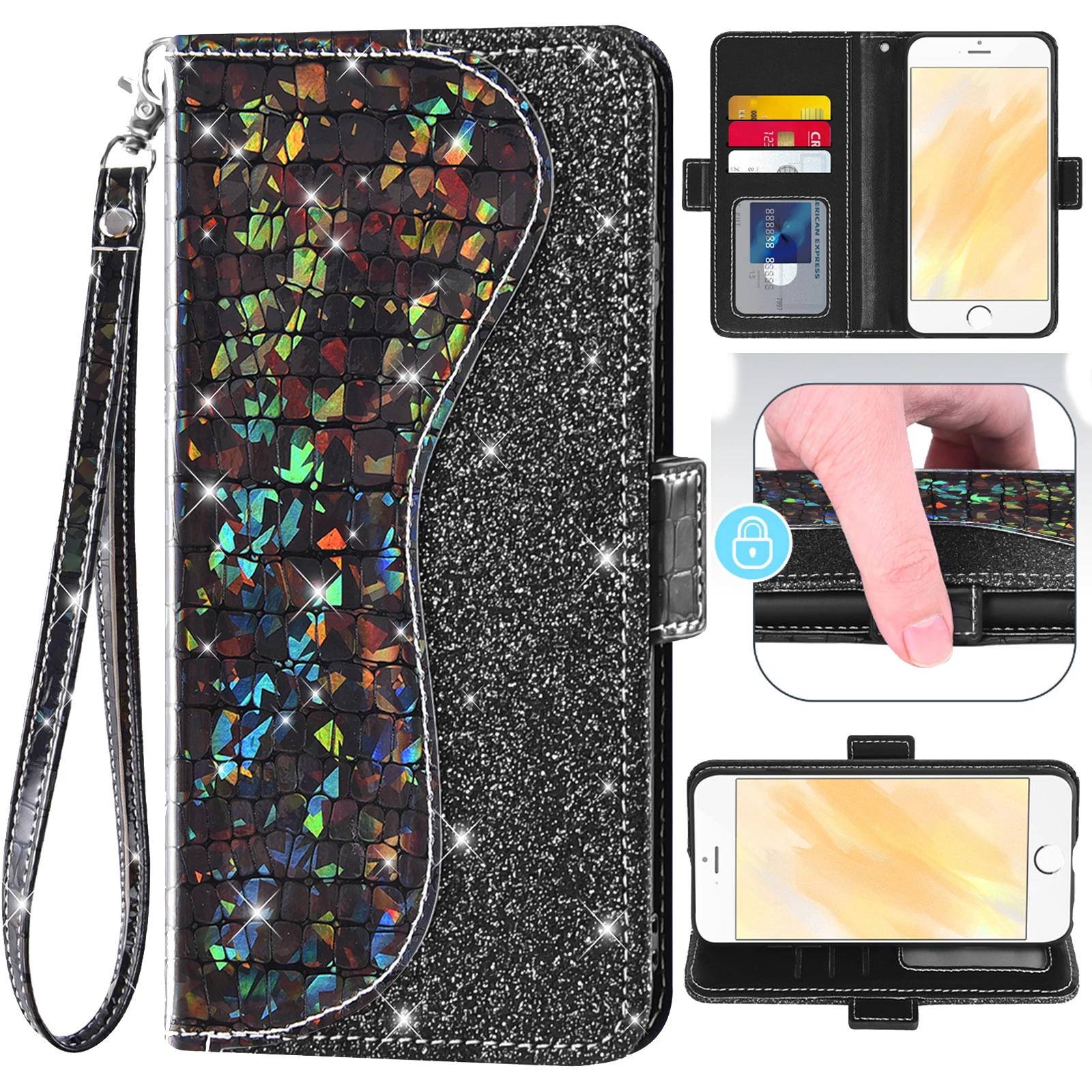 

Sequin Glitter Flip Cover Leather Wallet Phone Case For BLU View 3 Bl40DL 2 B130DL G91 V91 Max Pro F91 5G G91S Bold N2 J9L View3