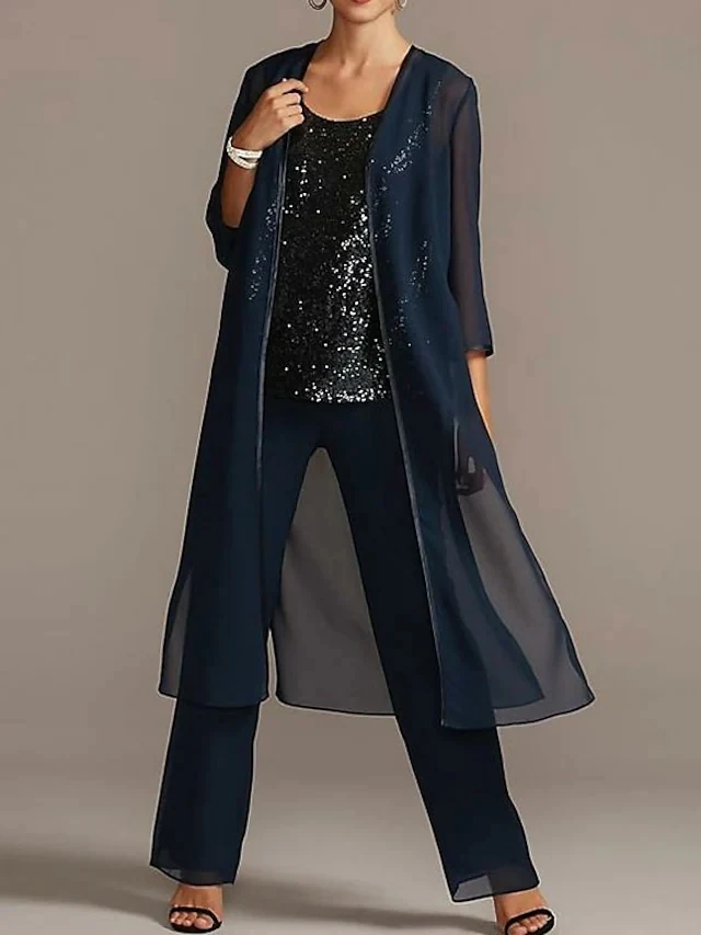 Elegant Pantsuit/Jumpsuit Navy Blue Mother of the Bride Dress A-Line Chiffon Floor Length Sleeveless Mother of the Groom Dress
Elegant Pantsuit/Jumpsuit Navy Blue Mother of the Bride Dress A-Line Chiffon Floor Length Sleeveless Mother of the Groom Dress
