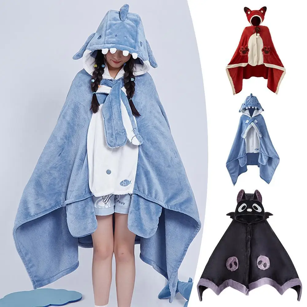 

Autumn Winter Women Hooded Pajama Thicken Warm Coral Fleece Sleepwear Cartoon Shark Cute Female Homewear Home Clothes