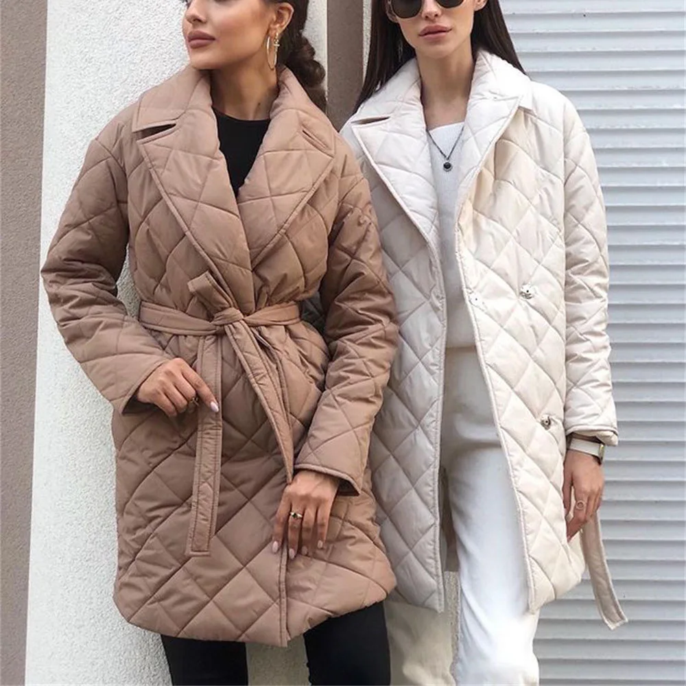 

2021 Trend long straight winter jacket women Casual pocket sash down jacket female High street tailored collar stylish overcoat