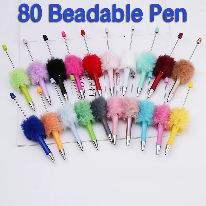 

80Pcs Newest Plush Beaded Pen Bead DIY Pen Plastic Beadable Pen Bead Pen School Office Writing Supplies Stationery Wedding Gift