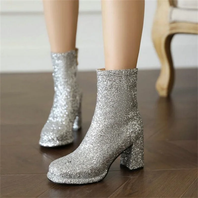 Women's Short Boots Autumn Winter New Metal Sequined Ankle Boots Side Zipper High Heel Round Toe Women Shoes Botas Mujer
Women's Short Boots Autumn Winter New Metal Sequined Ankle Boots Side Zipper High Heel Round Toe Women Shoes Botas Mujer