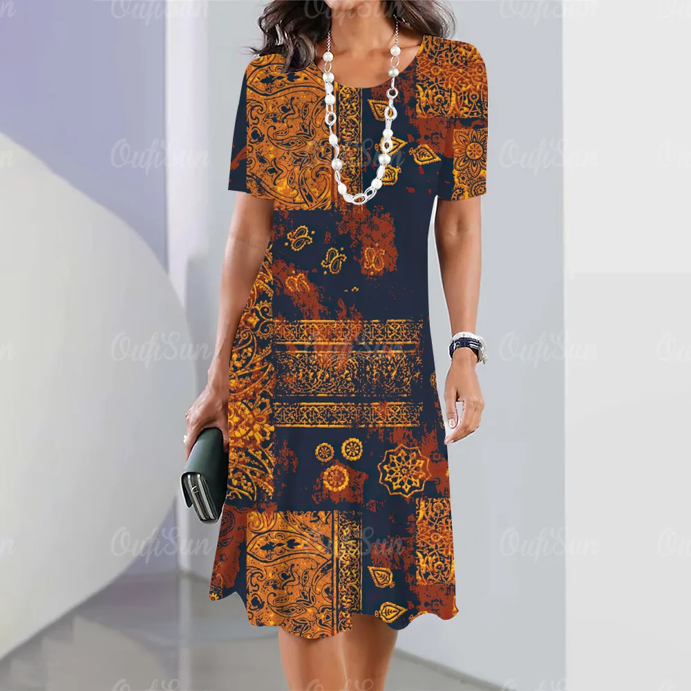 New Quilted Printed Women's Dresses Elegant Casual O-Neck Short-Sleeved Summer Dresses Fashion Women's Plus Size Clothing S-5xl
New Quilted Printed Women's Dresses Elegant Casual O-Neck Short-Sleeved Summer Dresses Fashion Women's Plus Size Clothing S-5xl