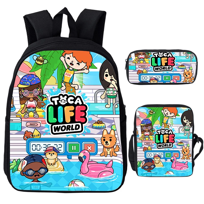 

2022 Game Toca Life World Backpack Teenager 3D Anime Toca Boca Bag Mochila Students Schoolbags Zipper Bagpacks 3Pcs/set Knapsack