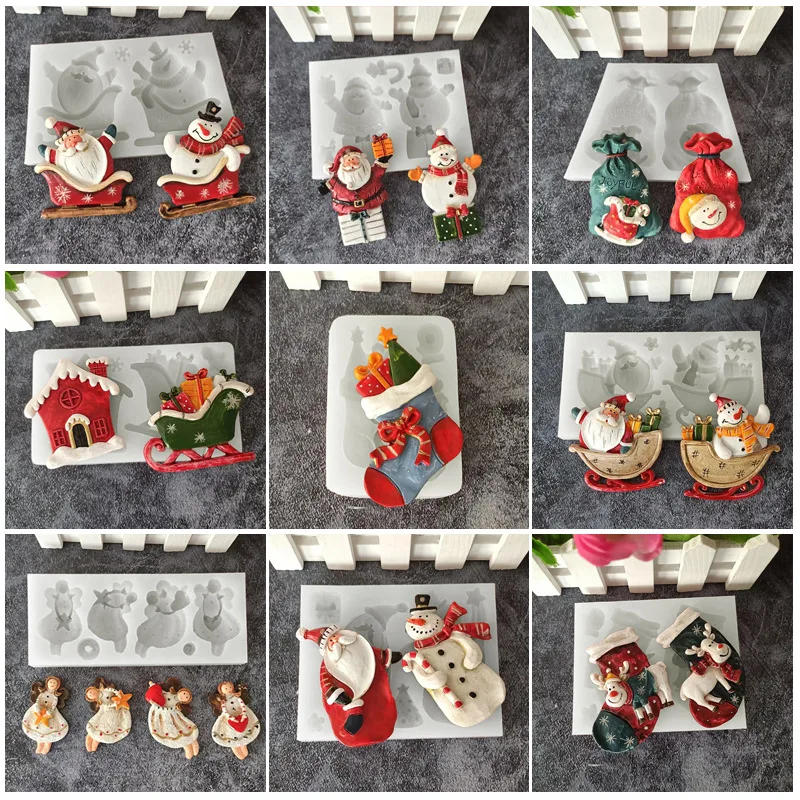 

Mirosie Diy Silicone Molds Christmas Tree Snowman Socks Gift Cake Decoration Epoxy Chocolate Silicone Mold Christmas Decoration