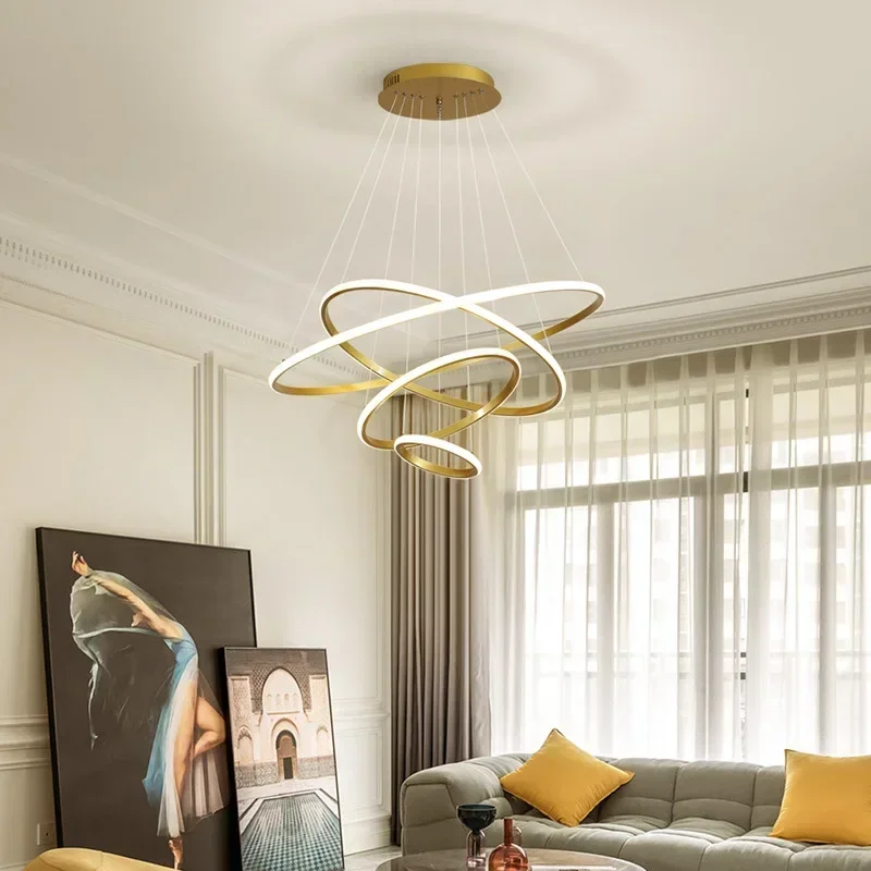 

Modern LED Pendant Light For Living Dining Room Loft Bedroom Chandelier Rings Circle Ceiling Hanging Lamp Decor Lighting Fixture