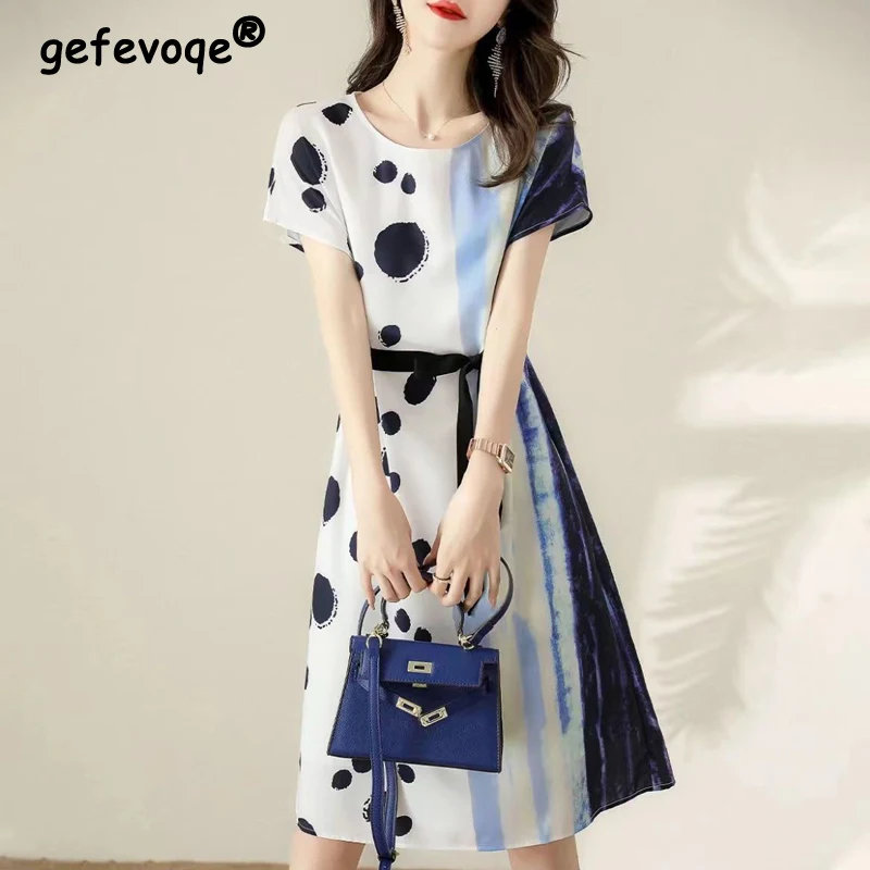 Summer Korean Style Lace Up Slim Office Ladies Elegant Dresses Women's Casual O Neck Short Sleeve Chic Midi Dress Clothing 2022
Summer Korean Style Lace Up Slim Office Ladies Elegant Dresses Women's Casual O Neck Short Sleeve Chic Midi Dress Clothing 2022