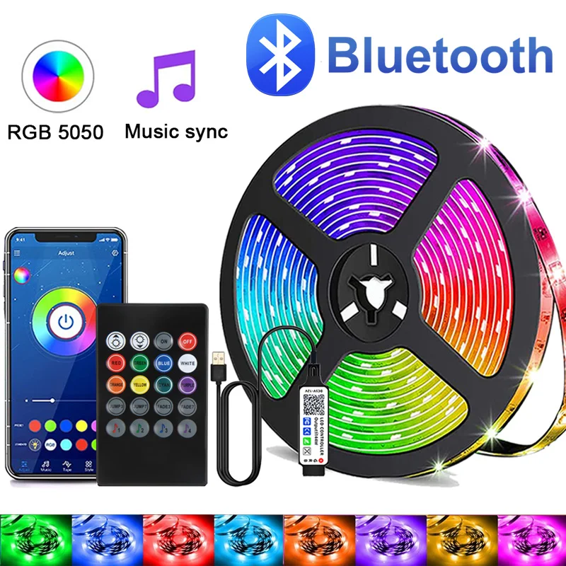 

1M-30M Rgb Usb Led Strips 5050 LED Bluetooth DC5V Led Ice Light TV Backlight Ribbon Tape for Children Into The Room Party Decor