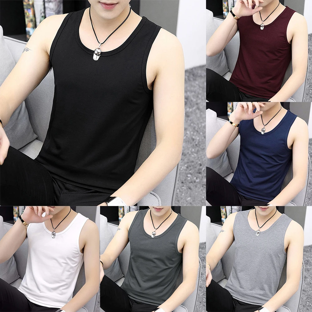 

Men T Shirt Muscle Tank Tops Bodybuilding Sleeveless Vest Gym Fitness Undershirt Solid Color Sports Tops M-XXL