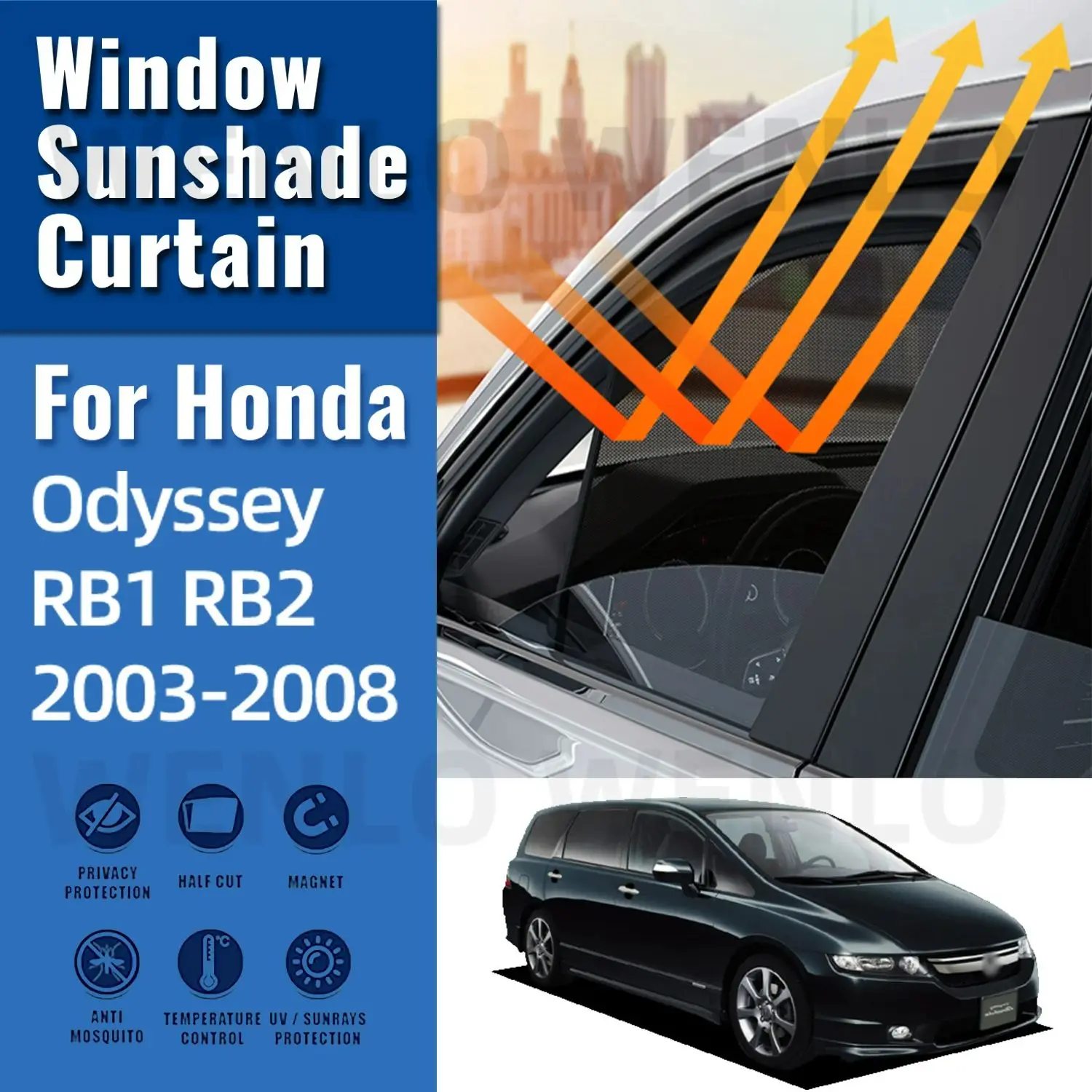 

For Honda Odyssey RB1 RB2 2003-2008 Car Sunshade Magnetic Front Windshield Frame Curtain Rear Side Window Sun Shades Visor