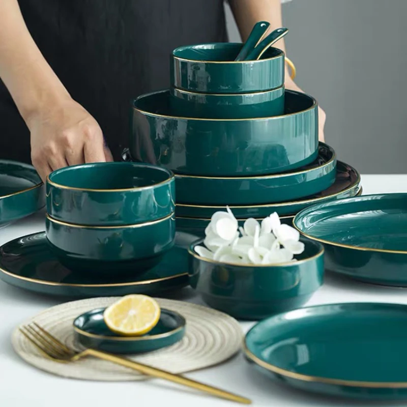 

Serving Porcelain Luxury Table Dinner Plates Set Full Tableware of Plates Sets Modern Dishes Vaisselle Cuisine Cookware Set