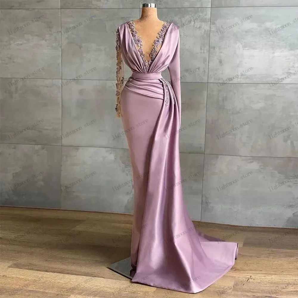 

Graceful Evening Dresses Classic Prom Dress V-Neck Sheath Mermaid Embroidery Full Sleeves Robes For Celebrity Vestidos De Gala