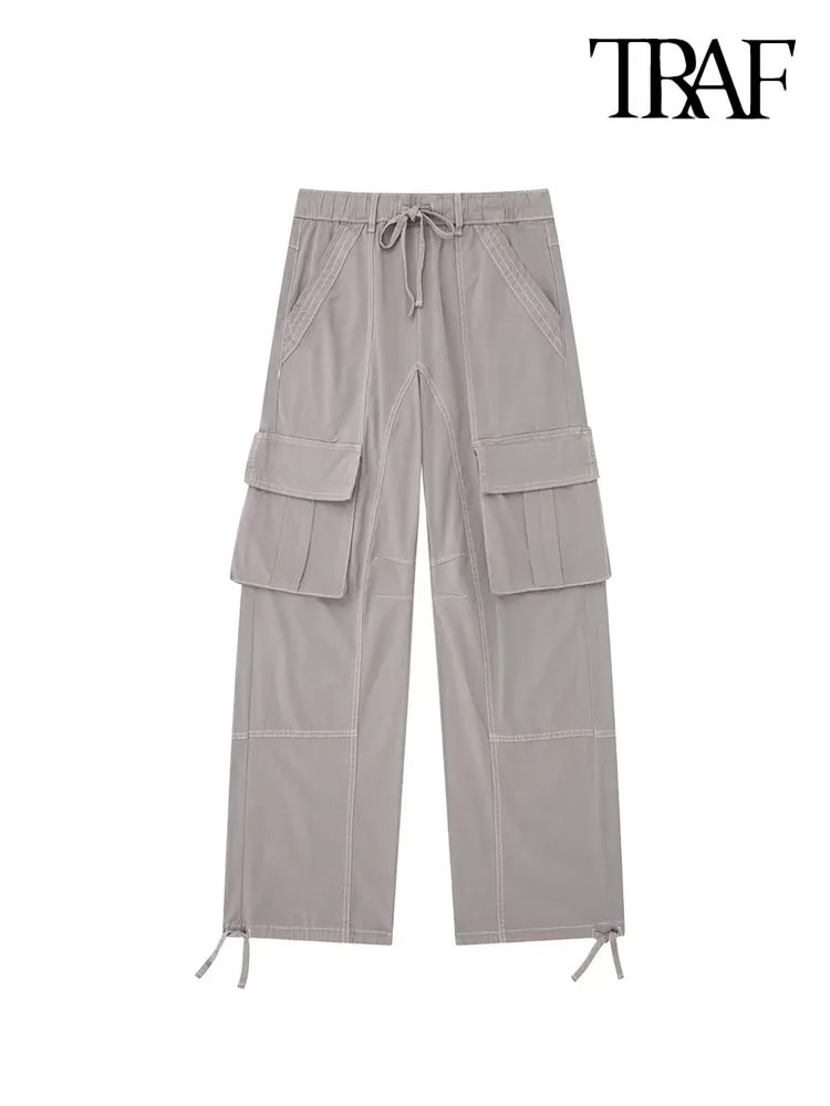 TRAF Women Fashion Side Pockets TopStitched Cargo Pants Vintage High Elastic Waist With Drawstrings Female Trousers Mujer
TRAF Women Fashion Side Pockets TopStitched Cargo Pants Vintage High Elastic Waist With Drawstrings Female Trousers Mujer