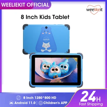 Weelikeit-8 인치 어린이 태블릿 안드로이드 11 1280x800 IPS, 어린이 공부 태블릿 2GB 32GB 쿼드 코어 4500mAh Wifi6 스탠드 포함