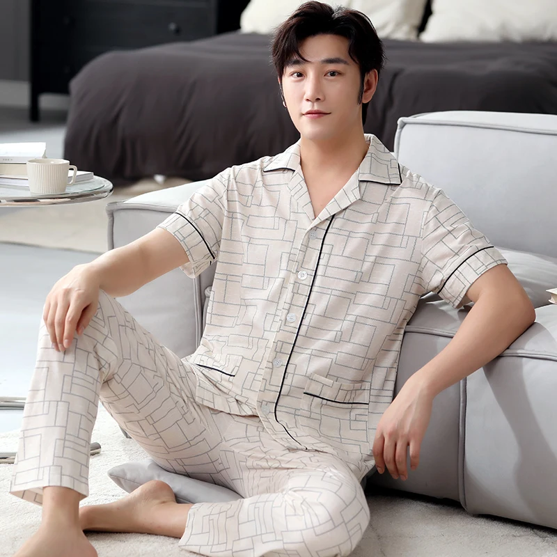 Men's Pyjamas Set 2023 Spring Summer Short-sleeved Trousers Sleepwear Set Casual Home Clothes Student Pajamas Set
Men's Pyjamas Set 2023 Spring Summer Short-sleeved Trousers Sleepwear Set Casual Home Clothes Student Pajamas Set