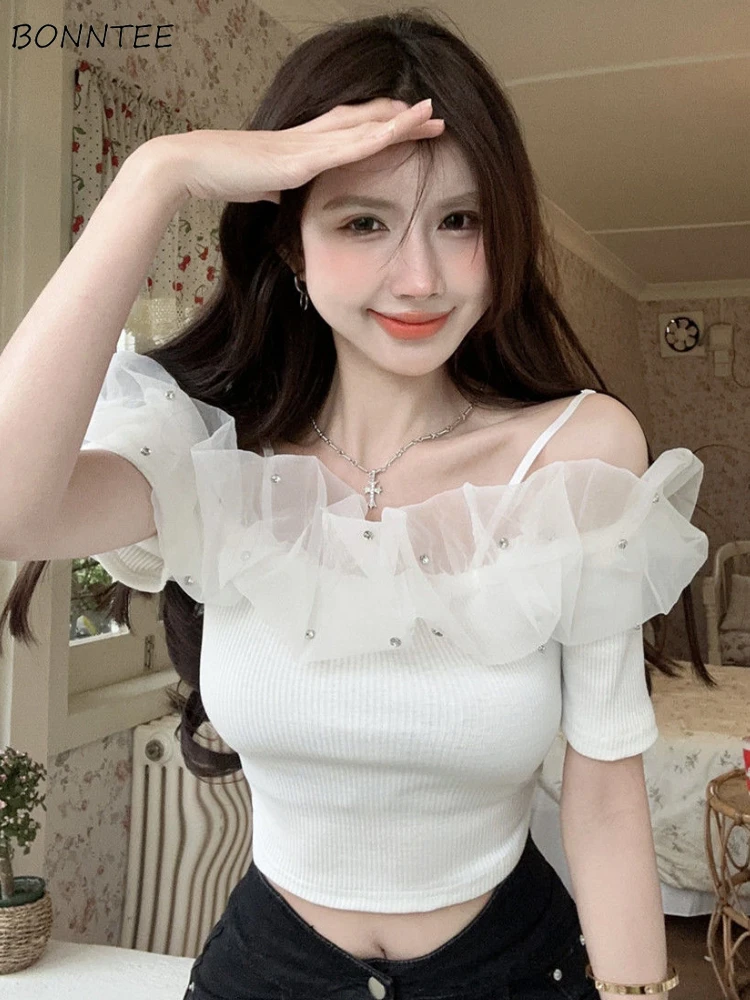 

Pullovers Women Slim Hotsweet Simple All-match Design Elegant Slash Neck Tender Summer Ladies New Crop Korean Style Leisure Cozy