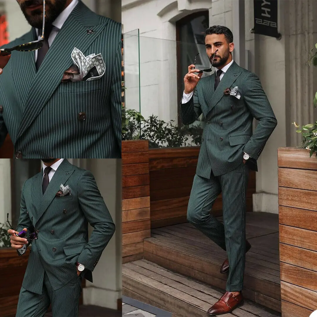 Fashion Green Pinstripe Men Suits Slim Fit Tuxedo Two Pieces Shawl Lapel Designer Wedding Groomsmen Mens Jacket Pants
Fashion Green Pinstripe Men Suits Slim Fit Tuxedo Two Pieces Shawl Lapel Designer Wedding Groomsmen Mens Jacket Pants