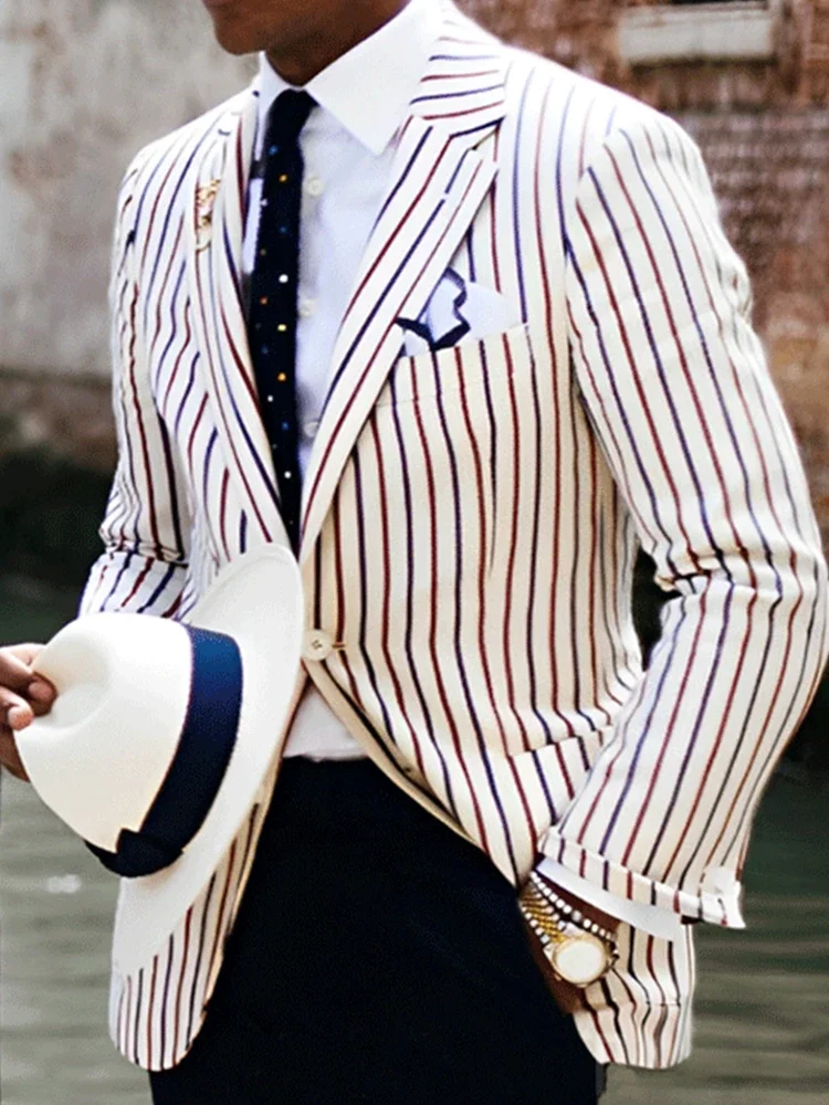 Men's Office Blazer Long Sleeve Striped Single Button Autumn Slim Notched Collar Jacket Casual Coat Outerwear Men Clothing 2023
Men's Office Blazer Long Sleeve Striped Single Button Autumn Slim Notched Collar Jacket Casual Coat Outerwear Men Clothing 2023