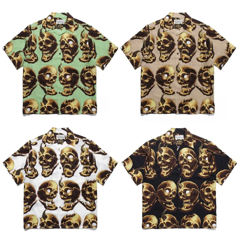Short Sleeve Skull WACKO MARIA Shirt New Summer Top Quality Men Woman Casual Green Black White Khaki Hawaii Tee Shirt
Short Sleeve Skull WACKO MARIA Shirt New Summer Top Quality Men Woman Casual Green Black White Khaki Hawaii Tee Shirt