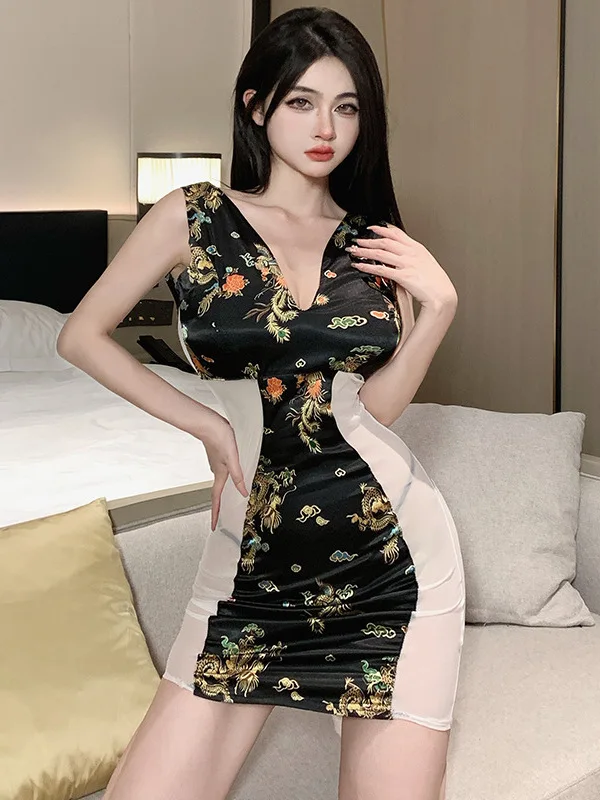 Women Dress Sexy Cheongsam V Neck Role Playing Passionate Summer Retro Unique Design Print Slim Soft Sheath Mature Erotic ZIF7
Women Dress Sexy Cheongsam V Neck Role Playing Passionate Summer Retro Unique Design Print Slim Soft Sheath Mature Erotic ZIF7