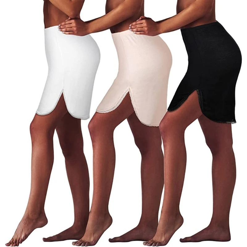 

Women Half Slip Lace Curved Side Slit Mini Skirts Half Slips for Under Dresses T8NB