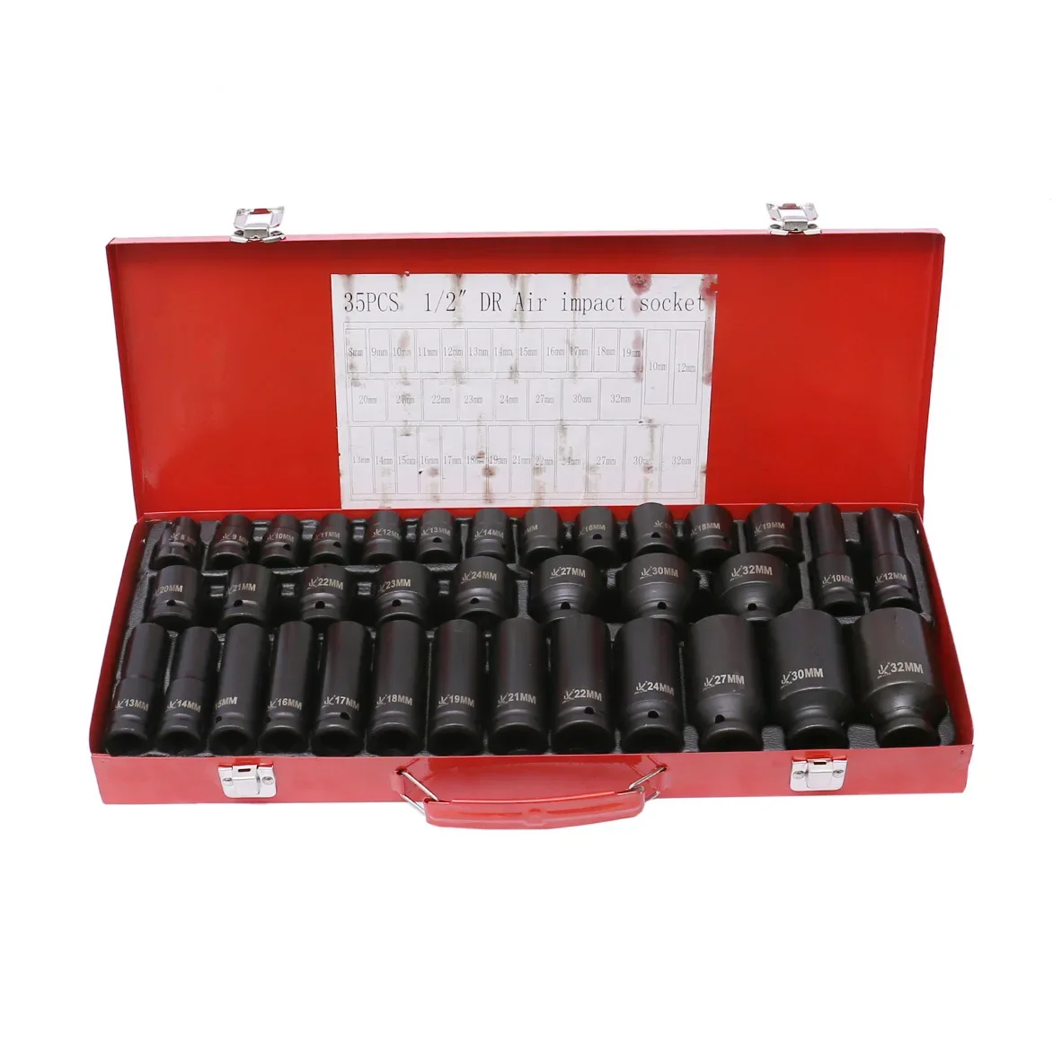 

Tool Box Set of 35 35 Pieces 1/2" Deep Drawing Socket Tool Set Metric Garage Workshop Tools 8-32MM