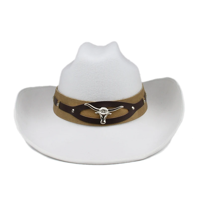 

Retro Classic Vintage Big Cow Head Leather Band Autumn Winter Warm Women Men Felt Yellowstone Cap Cowboy Hat 56-59cm Adjust