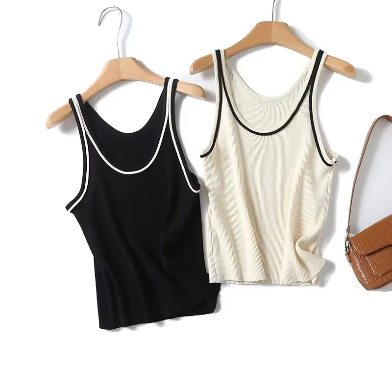 

Women's Spring 2024 New Fashion Joker-based Slim Knit Short Vest Retro Sleeveless Camisole Chic Top