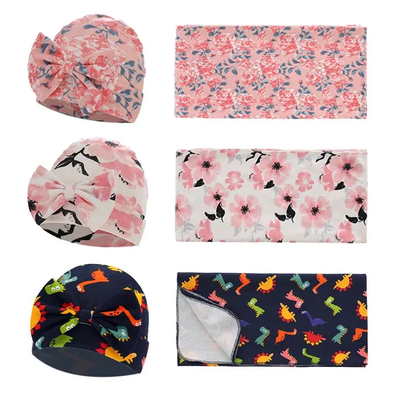 

2PCS Newborn Baby Blanket Hat Set Swaddle Soft Cotton Infant Storage Blanket Wraps New Born Photoshoot Props Toddler Accessories