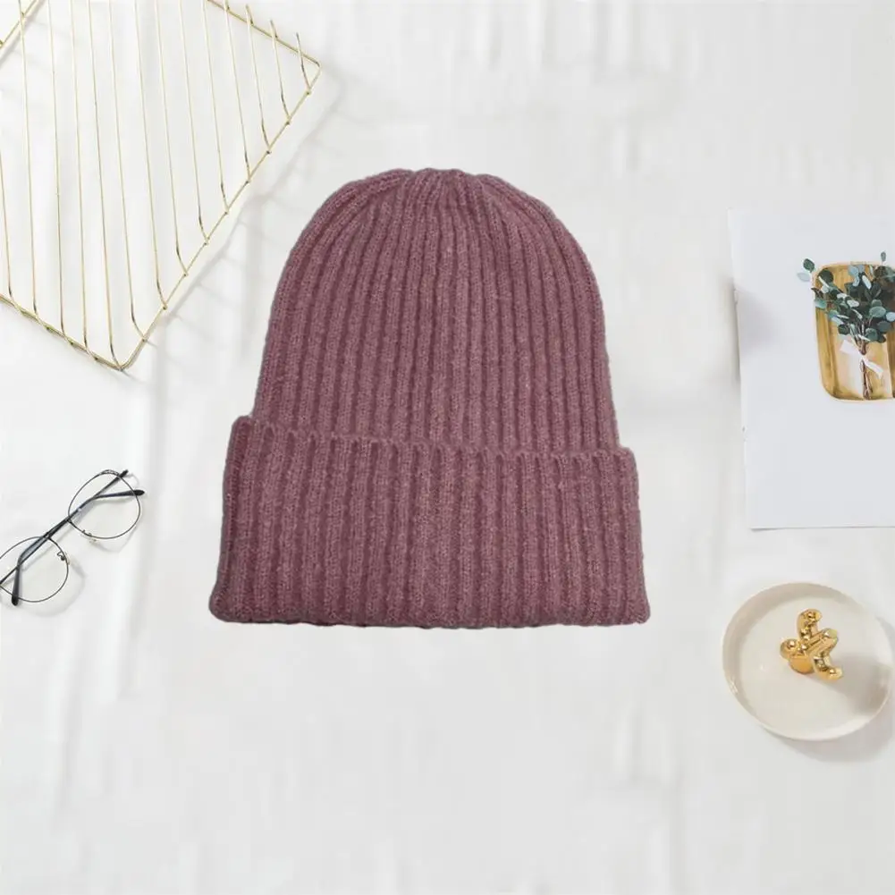 

Winter Adult Beanie Cozy Knitted Winter Hat for Women Elastic Dome Anti-slip Soft Warm Beanie with No Brim Windproof Unisex Cap