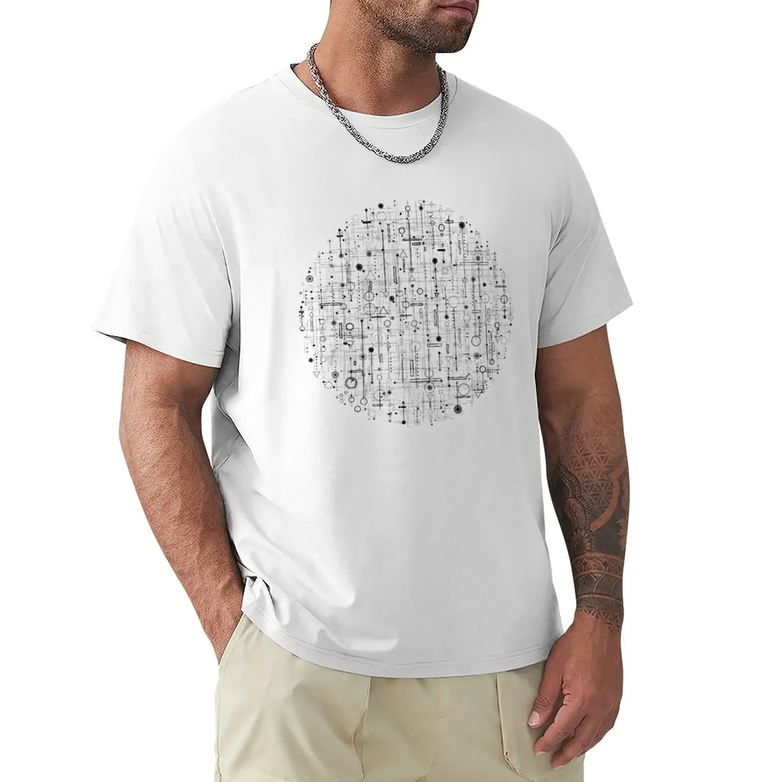 

Футболка мужская с геометрическим рисунком, черно-белая рубашка с короткими рукавами, с абстрактным принтом в стиле стимпанк