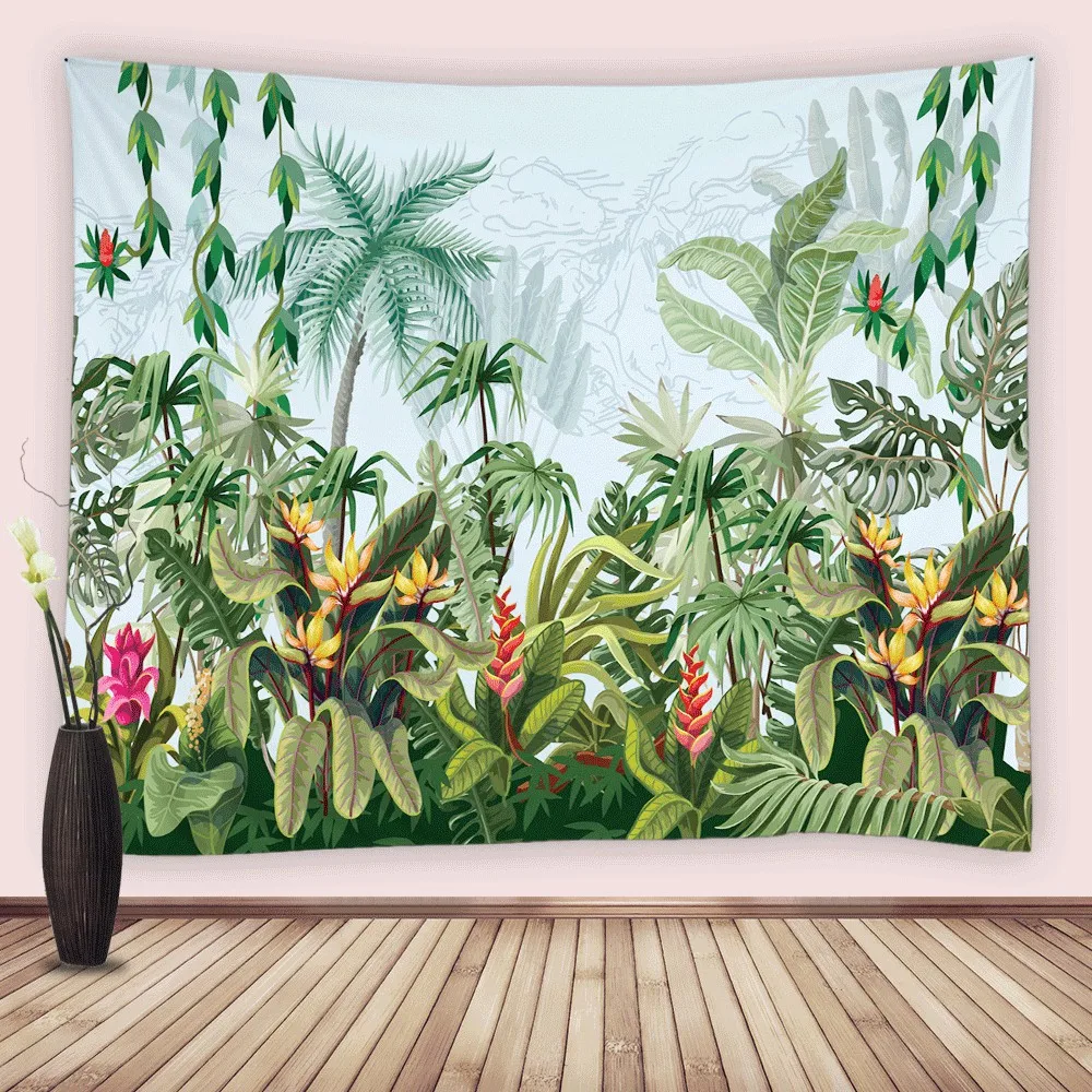 

Tropical Jungle Plants Tapestry Wall Hanging Green Palm Tree Leaves Floral Tapestries Fabric for Living Room Bedroom Dorm Decor